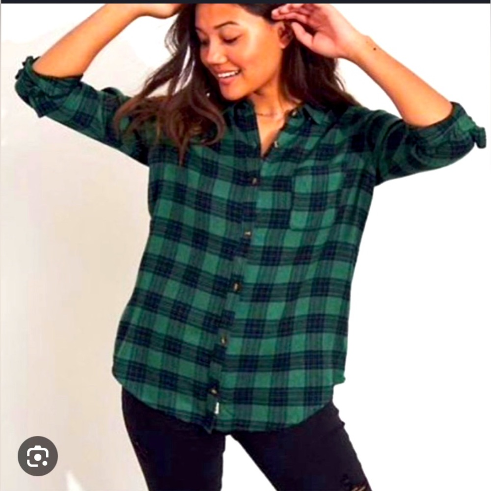 Hollister small green boyfriend fit flannel plaid shirt new with tags